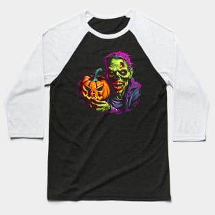 Halloween Zombie with Pumkin Baseball T-Shirt